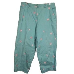Briggs New York Womens Cropped Pants Size 10 Capri Blue Sandal Print (BM-077)